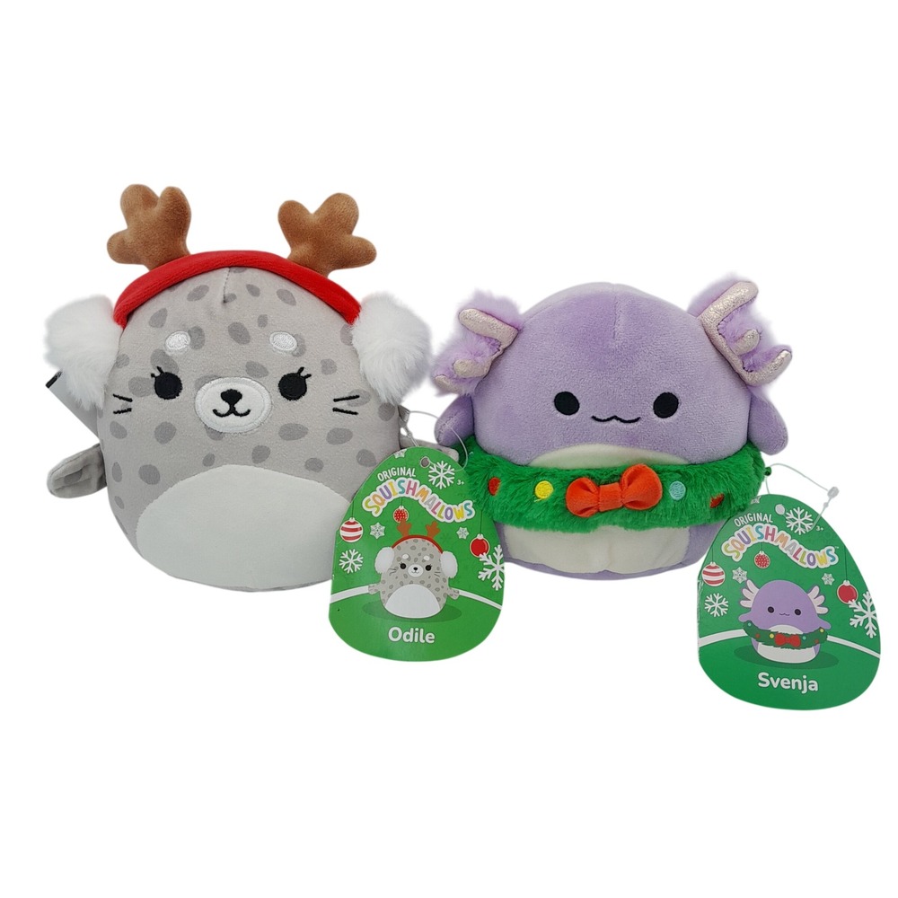 Squishmallows Christmas Holiday 5 Inch Odile Seal and Svenja Axolotl Plush Set